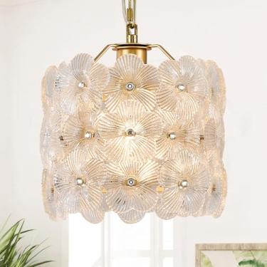 Imagem de Poemoon Luminária pendente de vidro dourado, 1 pacote com flor moderna, pequena iluminação pendente de teto, 1 luz para cozinha, ilha, pia, sala de jantar, quarto, entrada, corredor, E26