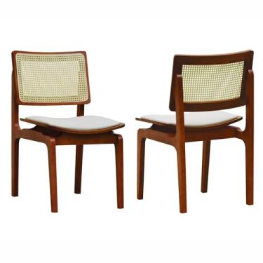 Imagem de Kit 2 Cadeiras Gus Madeira Maciça Encosto Telinha Assento Anatômico - Amêndoa - Estofado Corano Bege