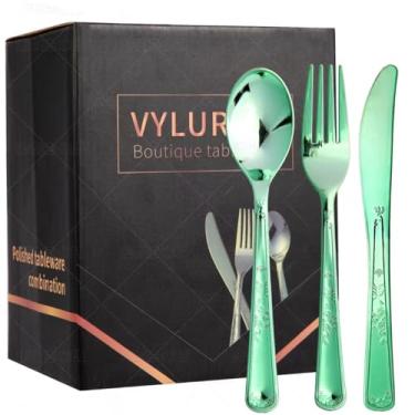 Imagem de Conjunto de talheres de plástico premium de 210 peças: inclui 90 garfos, 60 colheres, 60 facas - talheres descartáveis resistentes para festas, casamentos e eventos de bufê - Kit de utensílios