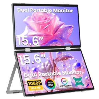 Imagem de ELECROW Extensor de tela de laptop 39.6 cm 1080p monitor portátil duplo, USB C HD rotação de 360° tela estendida dobrável para computador com suporte para laptop, PC, Windows Mac, VESA montável (Plug