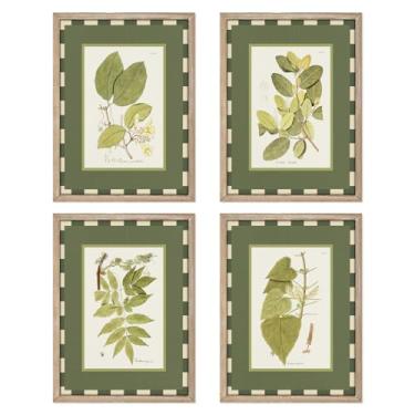 Imagem de Gatheroad Conjunto de 4 peças de arte de parede de planta verde, impressões botânicas de 30 x 40 cm, pôsteres minimalistas de folhas para decoração rústica vintage de casa de fazenda, quarto, sala de