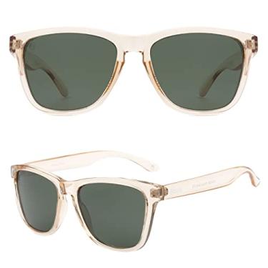 Imagem de Woosh Óculos de sol leves polarizados para homens e mulheres - Sunnies unissex para pesca, praia, corrida, esportes e atividades ao ar livre, Lente verde - Armação champanhe transparente (Bocas Pier