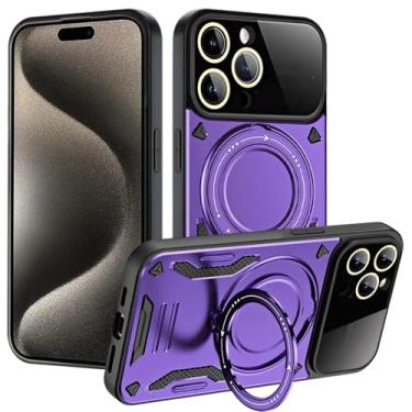 Imagem de Capa protetora de suporte de espelho completo para lente adequada para iPhone16 15 14 13 12 11 Pro Max capa magnética para celular, roxa, para iPhone 16 Pro Max