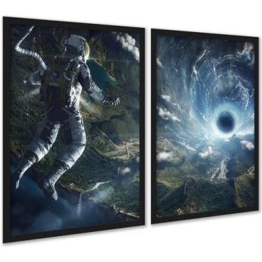 Imagem de Kit 2 Quadros Astronauta Buraco Negro Espaço 45X34Cm - Vidro - Quadros