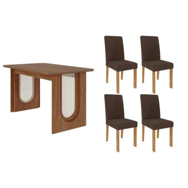 Imagem de Conjunto: Mesa de Cozinha Valentina Tampo Madeirado 130x80cm e 4 Cadeiras Maia Cinamomo - Nature/Suede Mascavo Chocolate - Cimol