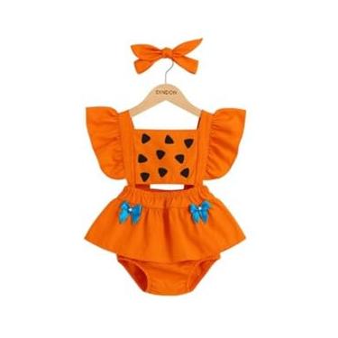 Imagem de Romper da Pedrita bebê menina mesversário fantasia (BR, Alfa, P, Laranja)