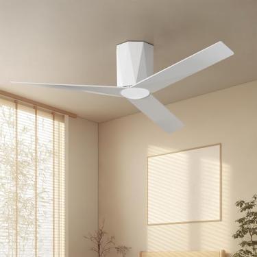Imagem de Roomratv Ventiladores de teto de 132 cm com luzes LED reguláveis, ventilador de teto de montagem embutida com controle remoto, motor reversível CC silencioso para verão e inverno, sem ruído, lâminas