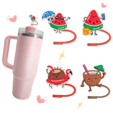 Imagem de 4 peças Watermelon Stanley Straw Topper Cup Accessories Cobertura de palha Toppers para copos Stanley