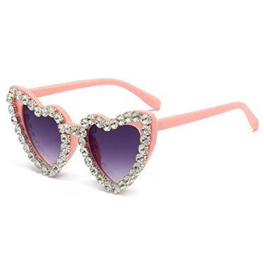 Imagem de YAMEIZE Óculos de sol modernos com coração de diamante – Óculos de sol com strass em forma de coração de amor UV400 para dirigir em festas para mulheres e homens, Rosa, cinza, Medium