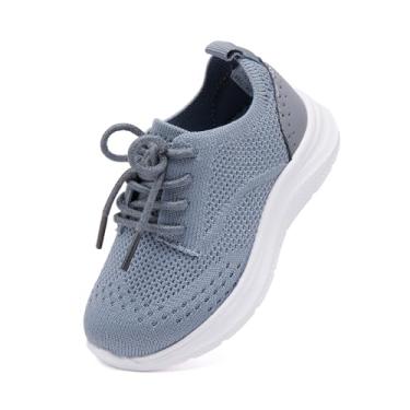 Imagem de BMCiTYBM Sapatos infantis para meninos e meninas, confortáveis, tênis de caminhada, malha Oxford, casual, uniforme escolar, mocassim, Cinza A, 22