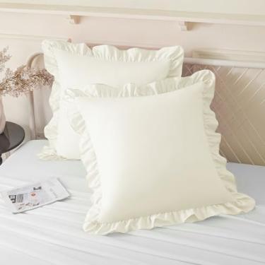 Imagem de KKJIAF Capas de travesseiro com babados 61 x 61 cm, conjunto de 2 fronhas de microfibra resistentes a rugas com fecho de envelope para sofá-cama e sala de estar