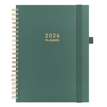 Imagem de Agenda 2026, tamanho A4, agenda de capa dura de couro, semanal e 18 meses, agenda diária, abas mensais, papel grosso de 100 g/m² (verde)