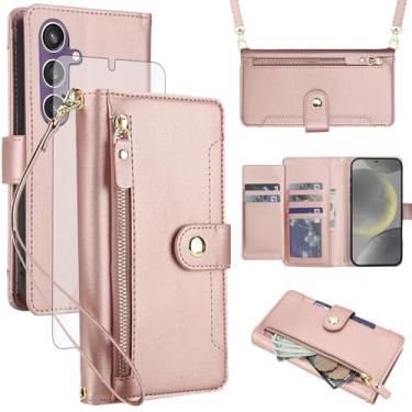 Imagem de Asuwish Capa de celular para Samsung Galaxy S24/S25 5G carteira com zíper, protetor de tela de vidro temperado e alça transversal, suporte para cartão de crédito S 24 24S 25 25S G5 SM-S931U feminino