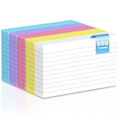 Imagem de 500 cartões de índice, cartões coloridos de 7 x 12 cm pautados com pautas, cartões de estudo com cartolina resistente, cartões duráveis para anotações, aprendizado de idiomas, material escolar e de