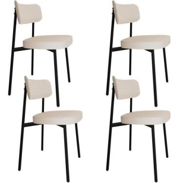 Imagem de Kit 04 Cadeiras Estofada Para Sala De Jantar Astrid Preto C01 Linho Pa