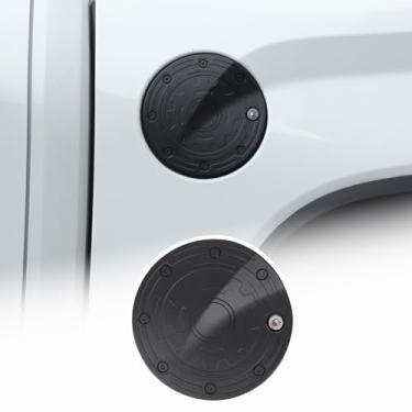 Imagem de Tampa protetora de tanque de combustível de gás compatível com Toyota Tundra 2022-2025 liga de alumínio tampa de trava antifurto tampa de porta de tanque de combustível tampa de porta de óleo de carro