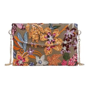 Imagem de MakeMeChic Bolsa feminina floral de lantejoulas brilhantes para noite bolsa de ombro com aba, Multicor, one_size