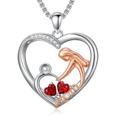 Imagem de Presentes de Dia das Mães para Mulheres Banhado a Ouro Branco 18K Mãe e Filho Amor Coração Pingente Colar Joias Presentes para Mãe, Avó, Filha, Esposa, Base, Zircônia cúbica