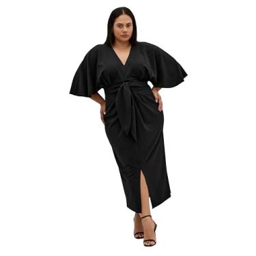 Imagem de City Chic Vestido feminino plus size - Briella Tie Front, Preto, 58