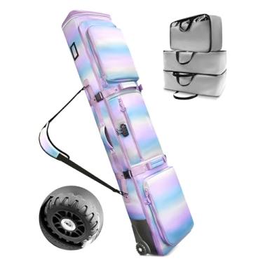Imagem de AUROTIER Bolsa De Snowboard Acolchoada 10 Mm Com Rodas E Cadeado Combinação Tsa Para Viagens Aéreas, 3 Bolsas Zíper Tpu, Armazenamento Flexível Pranchas Snowboard, Capacetes, Jaquetas Botas Neve, À