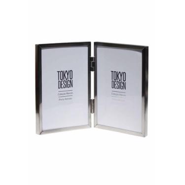 Imagem de Porta Retrato Duplo Livro Abre fecha em Metal e Vidro 15x20 - Onix, Pr