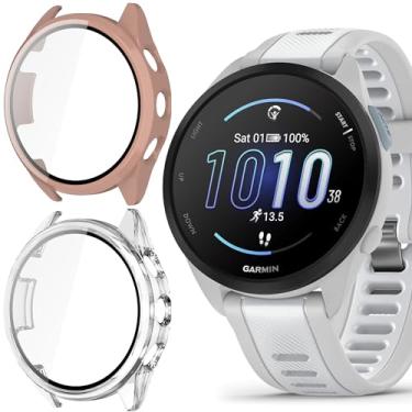 Imagem de Compatível com Garmin Forerunner 165, capa rígida de PC Lamshaw com protetor de tela compatível com Garmin Forerunner 165 Music/Forerunner 165 Smartwatch (pacote com 2 - rosa + transparente)