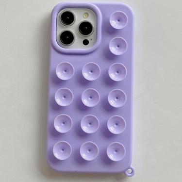 Imagem de Capa de celular Suckers à prova de choque e criativa para iPhone 16, 15, 14 Plus, 13, 12, 11 Pro Max, macia, líquida, silenciosa, com ventosa, roxa, para iPhone 14 Pro Max