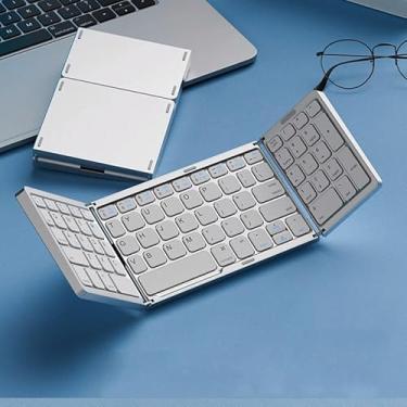 Imagem de Teclado dobrável, touchpad/teclado numérico integrado, Bluetooth triplo dobrável, adequado para tablets iPad, MAC/Win/Android (prata, modelo de teclado único)