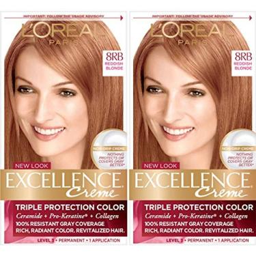 Imagem de Creme de cor de cabelo L`Oreal Excellence, loiro avermelhado, cobertura 100% cinza, pacote com 2