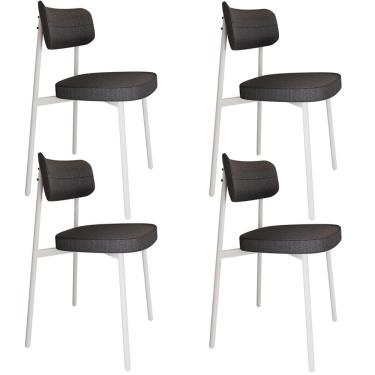 Imagem de Kit 04 Cadeiras Estofada Para Sala de Jantar Astrid Branco C01 Linho Preto - Lyam Decor