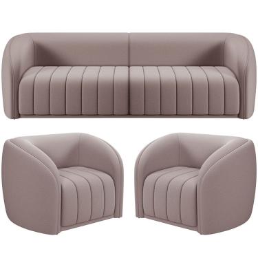 Imagem de Kit Sofá 4 Lugares Para Sala 252cm com 02 Poltronas Lazio M03 Veludo Rosê - Lyam Decor