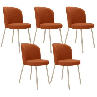 Imagem de Kit 5 Cadeiras Sala de Jantar Estofada Gavi Arena L02 Tecido Terracota - Lyam Decor