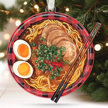 Imagem de HUNIGIFT Ornamento de ramen - enfeites de comida, enfeites de Natal com tigela de macarrão - presentes de ramen para amantes de comida, presentes temáticos de tigela de macarrão - ornamento de