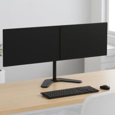 Imagem de Suporte Articulado para 2 Monitores 15 a 27", Base de Mesa, Ajuste de Ângulo 360°, Preto