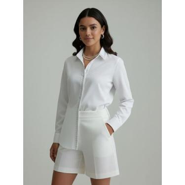 Imagem de Camisa Social Feminina Linha de Strass Premium com Strass na Gola e Pe