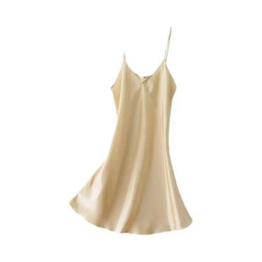 Imagem de Camisola De Noite Sexy Em Seda Satin Com Decote Em V E Sem Mangas Para