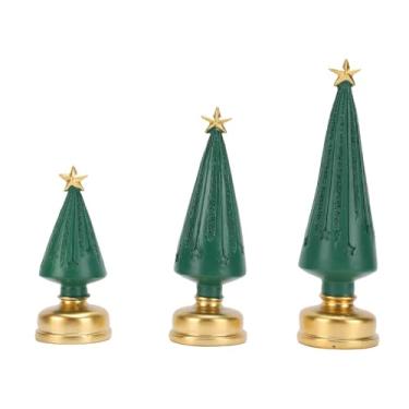 Imagem de Zhjvihx 3pcs árvores de Natal de Resina Verde Com Luzes LED Cintilantes, Efeito Noturno Estrela, Temporizador, Decoração Festiva, Decoração de Mesa. Ideal para Lareira, Mesa, Peitoril