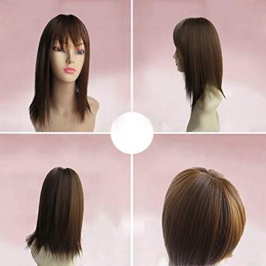 Imagem de BESTLEE Topo de cabelo sintético de 35,56 cm para queda de cabelo com clipe de cabelo com franja de ar (estilo fino, marrom)