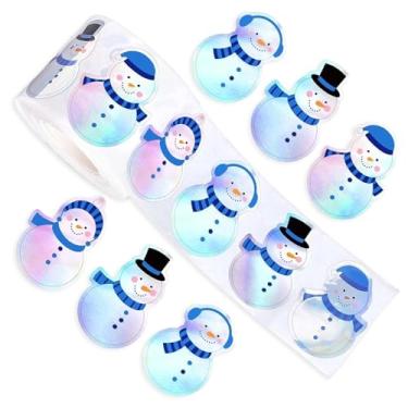 Imagem de 500 peças de adesivos de boneco de neve de Natal, rolos de 3,5 cm, decalques à prova d'água a laser, fofo, engraçado, autoadesivo, roll, inverno, Natal, azul, boneco de neve, adesivos para decoração