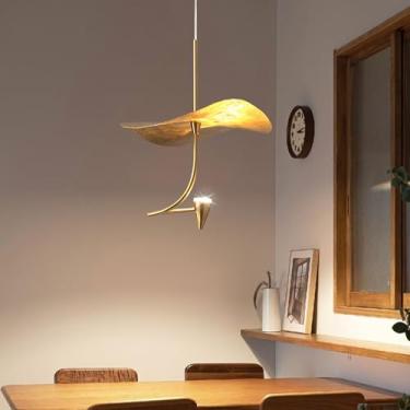 Imagem de Luminária pendente dourada, resistente, durável, moderna, em formato de folha de lótus, luminária forjada à mão, luminária de teto ajustável em latão para corredor, bar, cozinha (tamanho: 1