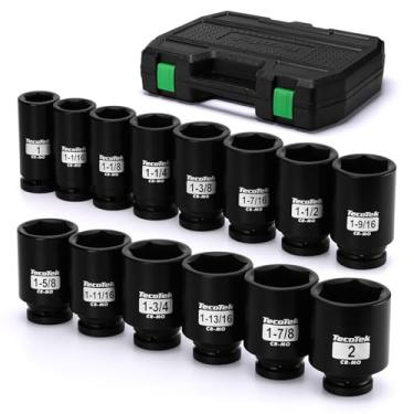 Imagem de TecoTek Conjunto de soquetes de impacto de 6 pontos de profundidade, 14 peças, Cr-Mo, SAE (2,5 cm a 5 cm), para manutenção de veículos grandes e aparelhos