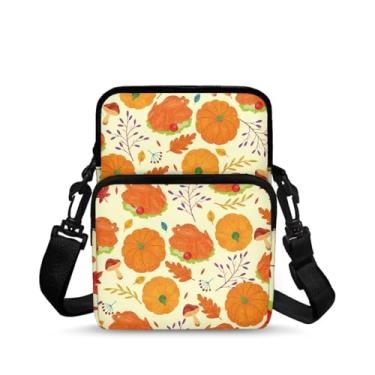 Imagem de Ecaestolph Bolsa tiracolo feminina pequena carteiro tiracolo bolsa transversal bolsa de armazenamento bolsa, Cogumelo de abóbora de ação de graças laranja, One Size