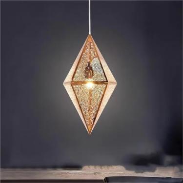 Imagem de Lustre de metal decorativo moderno geométrico poligonal com diamantes, pentagonal, octogonal, com recorte, arte esculpida, luminária pendente