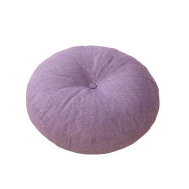 Imagem de pufe Almofada de tecido redondo futon linho espessado almofada chão japonesa(Purple,50x50x13cm)