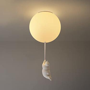 Imagem de Luminária de teto semi-embutida, lustre fofo com cúpula de vidro creme, 1 lâmpada, balão, design de urso polar, luminária de teto para berçário, quarto infantil, sala de jantar, sala de esta