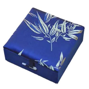 Imagem de Only My Live Home Pulseiras de brocado de seda preenchidas com algodão caixas de joias para mulheres, estojo de armazenamento quadrado estilo chinês (azul escuro (bambu), 10 x 10 x 4,5 cm