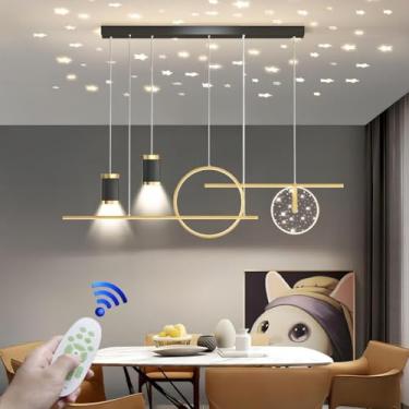 Imagem de Lustre moderno de mesa de jantar com regulagem de intensidade LED chique Luz pendente Altura ajustável Branco 41W Lâmpada suspensa com controle remoto Lustres Sala de estar Sala de jantar Co