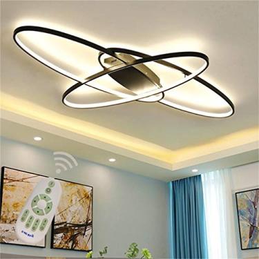 Imagem de Luminária de teto moderna embutida para sala de estar e jantar, luminária regulável com controle remoto, luminária suspensa oval com design de 3 anéis, lustre para cozinha, escritório, corre