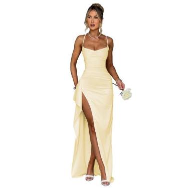 Imagem de Vestido de noite GDJDIFK Mermaid Satin com alças ajustáveis