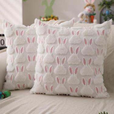 Imagem de Capas de travesseiro DFXSZ Easter 50x50cm, conjunto de 2 coelhos rosa 